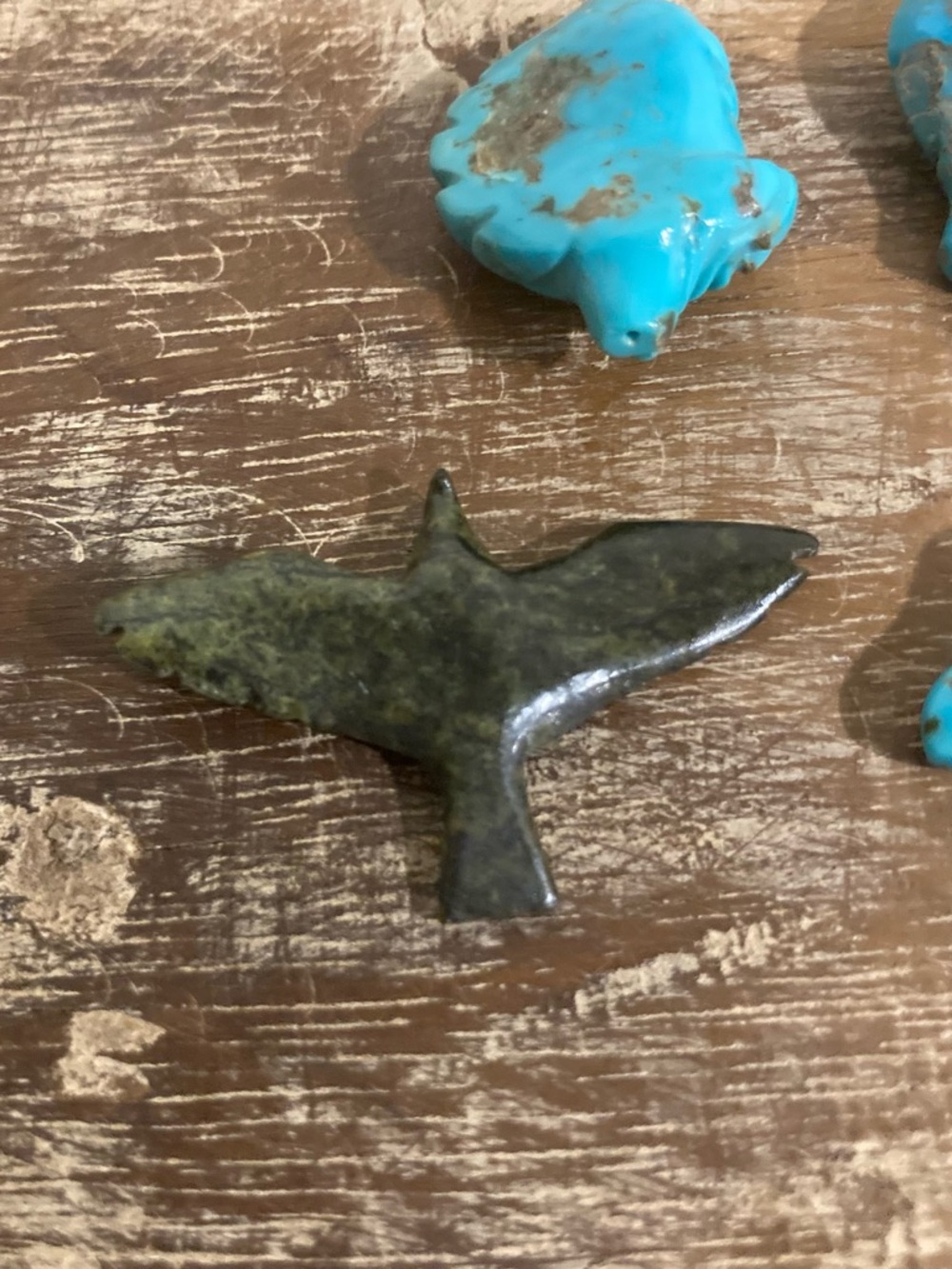 4 Small Stone Carvings Leaves Mushroom & Bird Green and Turquoise Colored - Picture 8 of 11